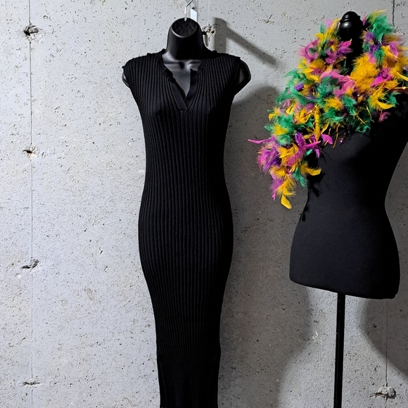 #098 Sz XS Maxi Dress - Freshman1996  Black Ribbed Knit - Picture 6 of 14